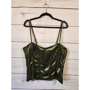 PrettyLittleThing Womens Green Spaghetti Velvet Sleeveless Crop Top Size 14 NWT